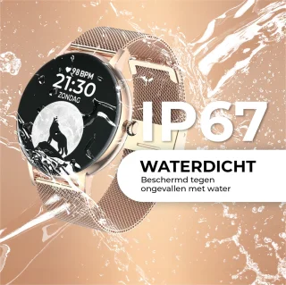 AyeWay Smartwatch Rond Roze Stalen Band