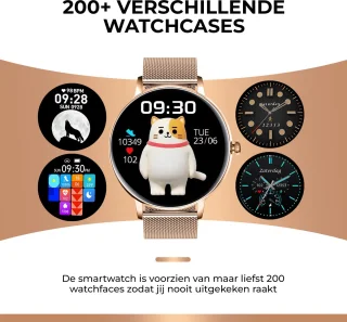 AyeWay Smartwatch Rond Roze Stalen Band