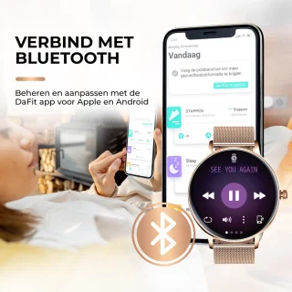 AyeWay Smartwatch Rond Roze Stalen Band
