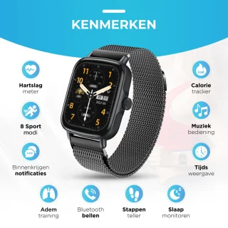 AyeWay Smartwatch Stalen Band Zwart