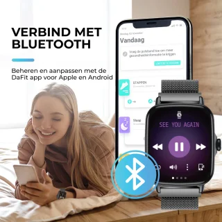 AyeWay Smartwatch Stalen Band Zwart