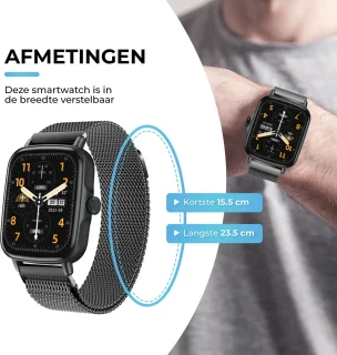 AyeWay Smartwatch Stalen Band Zwart