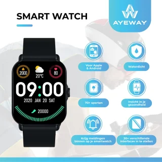 AyeWay Smartwatch Zwart Heren & Dames