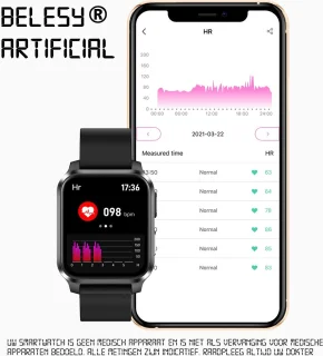 Belesy® ARTIFICIAL Smartwatch Unisex Bruin/Zwart Leer 1.70"
