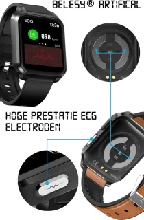 Belesy® ARTIFICIAL Smartwatch Unisex Bruin/Zwart Leer 1.70"
