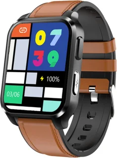 Belesy® ARTIFICIAL Smartwatch Unisex Bruin/Zwart Leer 1.70"