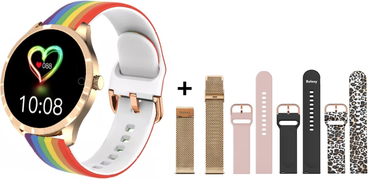 De Belesy BQSiRgRb PLUS Smartwatch Rose Goud Milanees staal in één oogopslag