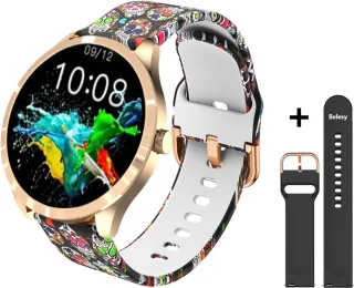 Belesy BQSiRgSk Pro Skull Smartwatch Rose Goud Staal Siliconen