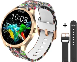 Belesy BQSiRgSk Pro Skull Smartwatch Rose Goud Staal Siliconen