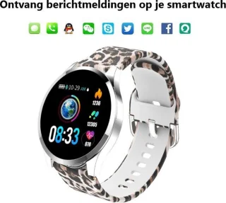 Belesy BQSiZi1 Panterprint Dames Smartwatch 1.3 inch Zilver Siliconen