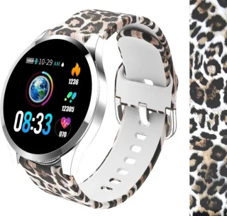 Belesy BQSiZi1 Panterprint Dames Smartwatch 1.3 inch Zilver Siliconen