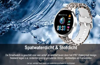 Belesy BQSiZi1 Panterprint Dames Smartwatch 1.3 inch Zilver Siliconen
