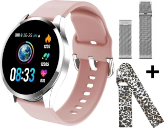 Belesy BQSiZiPk Smartwatch - Dames & Heren - Zilver & Roze