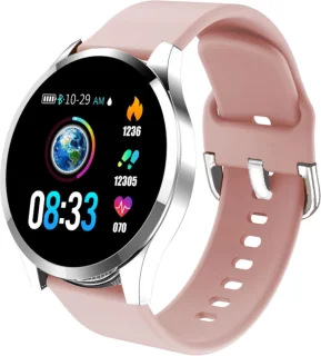 Belesy BQSiZiPk Smartwatch - Dames & Heren - Zilver & Roze