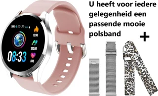 Belesy BQSiZiPk Smartwatch - Dames & Heren - Zilver & Roze