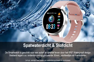 Belesy BQSiZiPk Smartwatch - Dames & Heren - Zilver & Roze