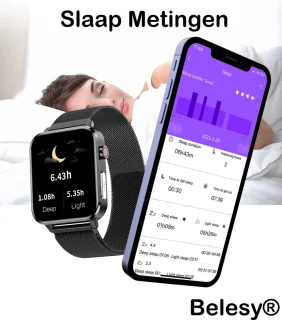 Belesy INTELLIGENT Smartwatch Leer Zwart 1.70 inch