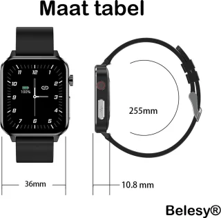 Belesy INTELLIGENT Smartwatch Leer Zwart 1.70 inch