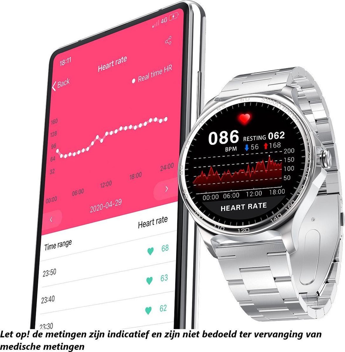 Belesy MARS Smartwatch Zwart Staal Schakel