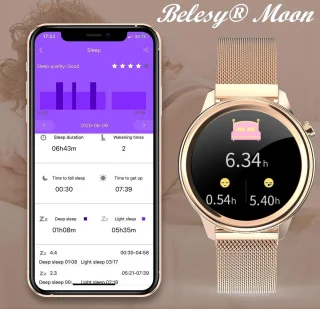 Belesy MOON Dames Smartwatch Milanees Staal Zwart