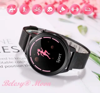 Belesy MOON Dames Smartwatch Milanees Staal Zwart