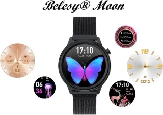 Belesy MOON Dames Smartwatch Milanees Staal Zwart