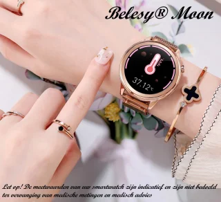 Belesy MOON Smartwatch Dames Rose Goud Staal Milanees