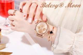 Belesy MOON Smartwatch Dames Rose Goud Staal Milanees