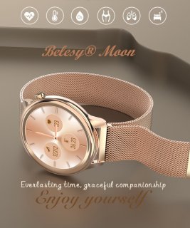 Belesy MOON Smartwatch Dames Rose Goud Staal Milanees