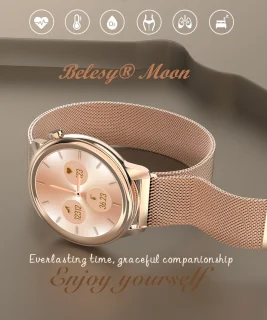 Belesy MOON Smartwatch Dames Rose Goud Staal Milanees