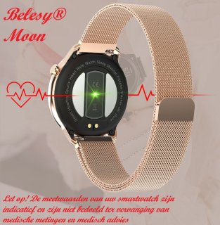 Belesy MOON Smartwatch Dames Rose Goud Staal Milanees