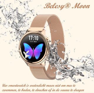Belesy MOON Smartwatch Dames Rose Goud Staal Milanees
