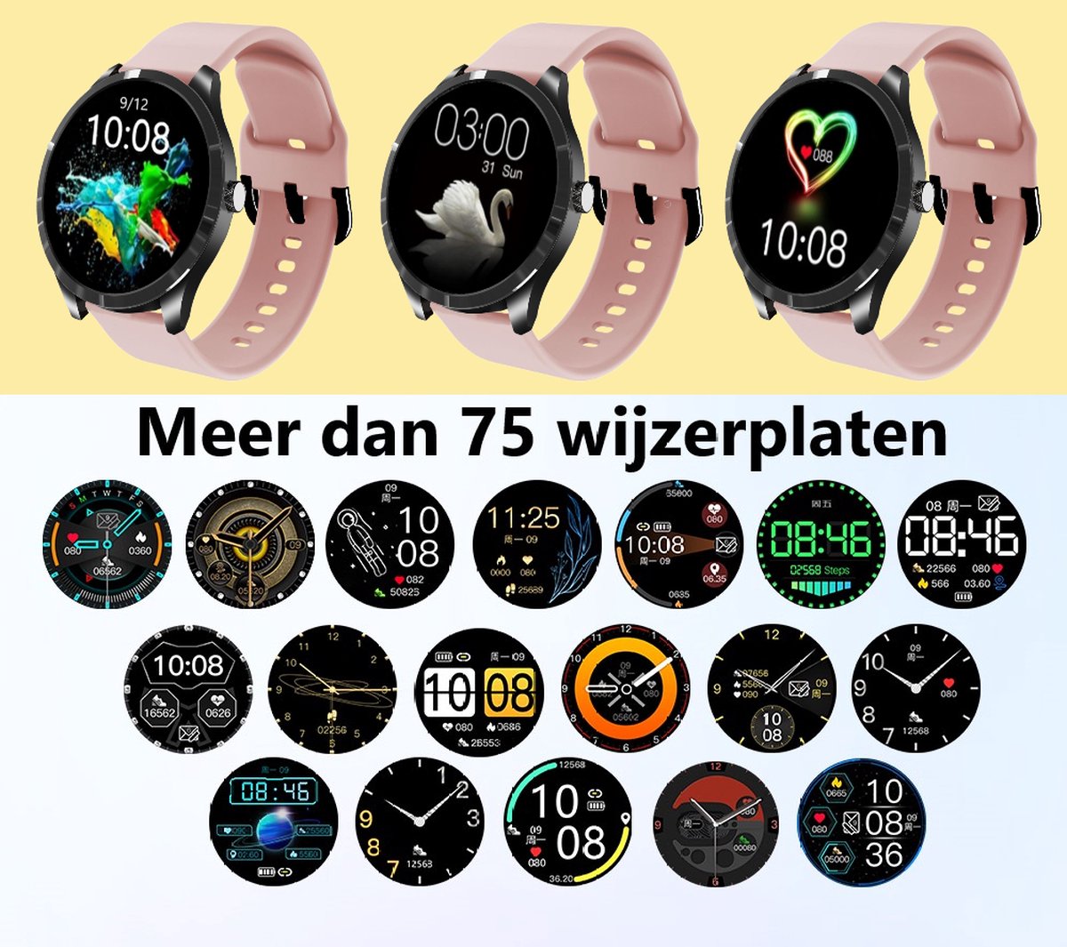Belesy Q9 Pro Smartwatch Unisex Zwart Roze
