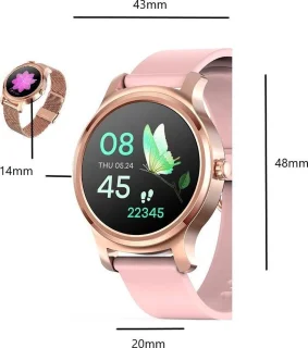 Belesy SMART smartwatch dames en heren goud roze siliconen