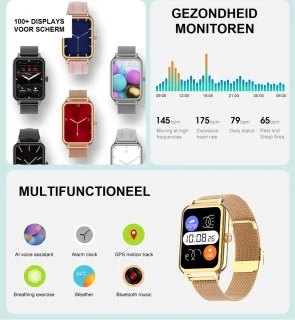Belesy Valencia Smartwatch 1.47 inch AMOLED Zilver Milanees
