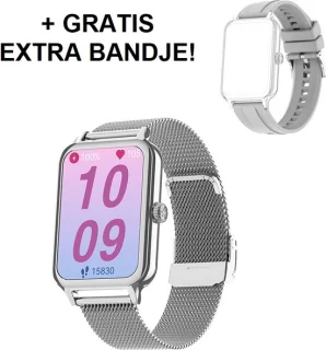 Belesy Valencia Smartwatch 1.47 inch AMOLED Zilver Milanees