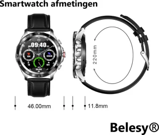 Belesy XTRA Smartwatch Zwart Leer