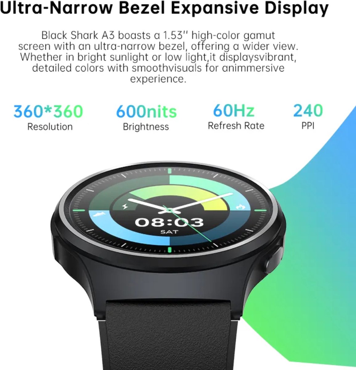 Black Shark A3 smartwatch 1.53" HD display