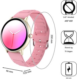 Dames smartwatch 1,43 inch roze - Android en iOS