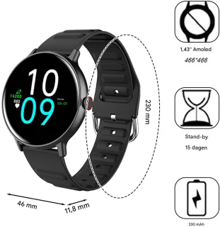 Dames smartwatch zwart 1,43 inch voor Android en iOS