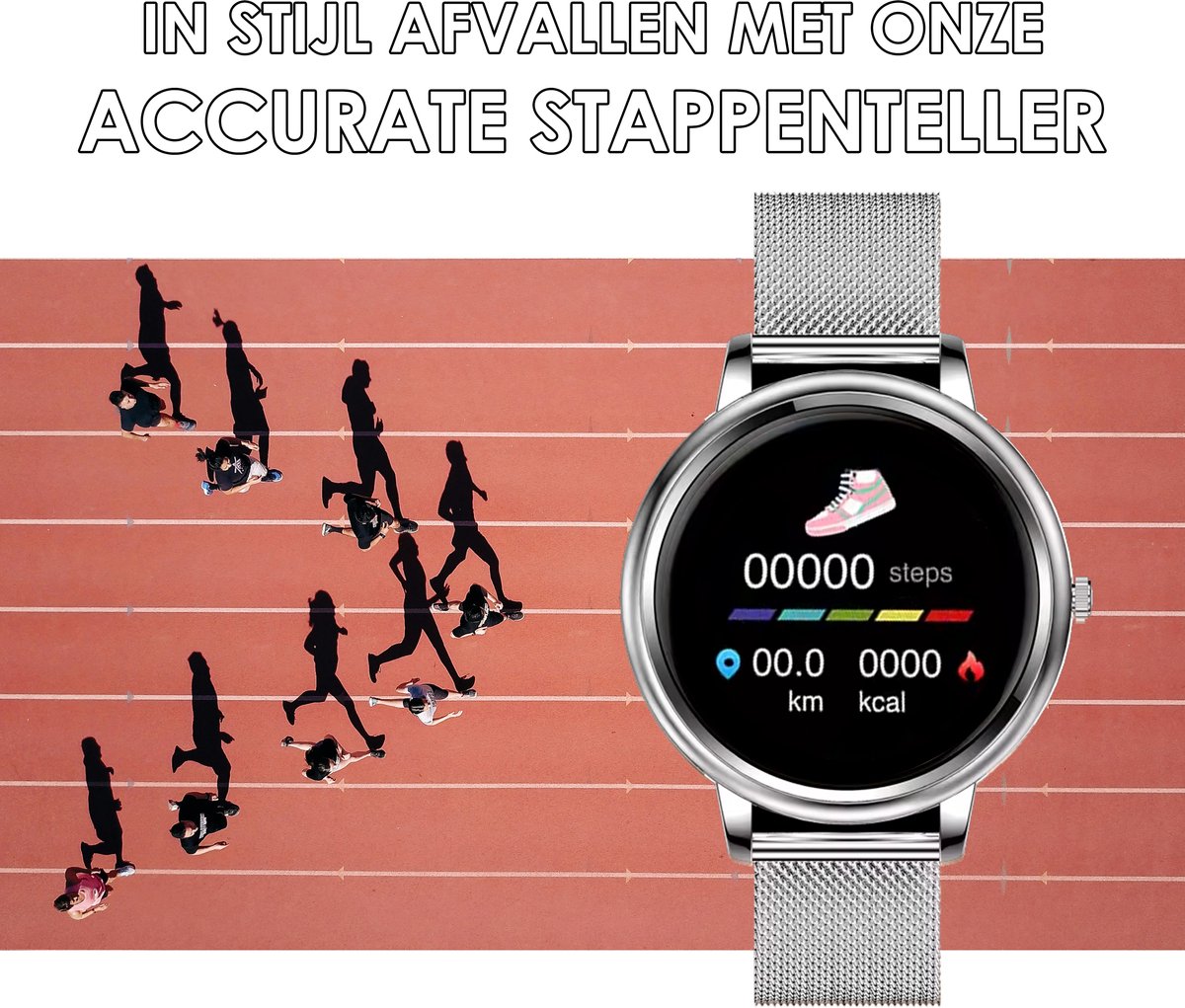 Darenci Classy Pro Smartwatch Zilver Stalen Band