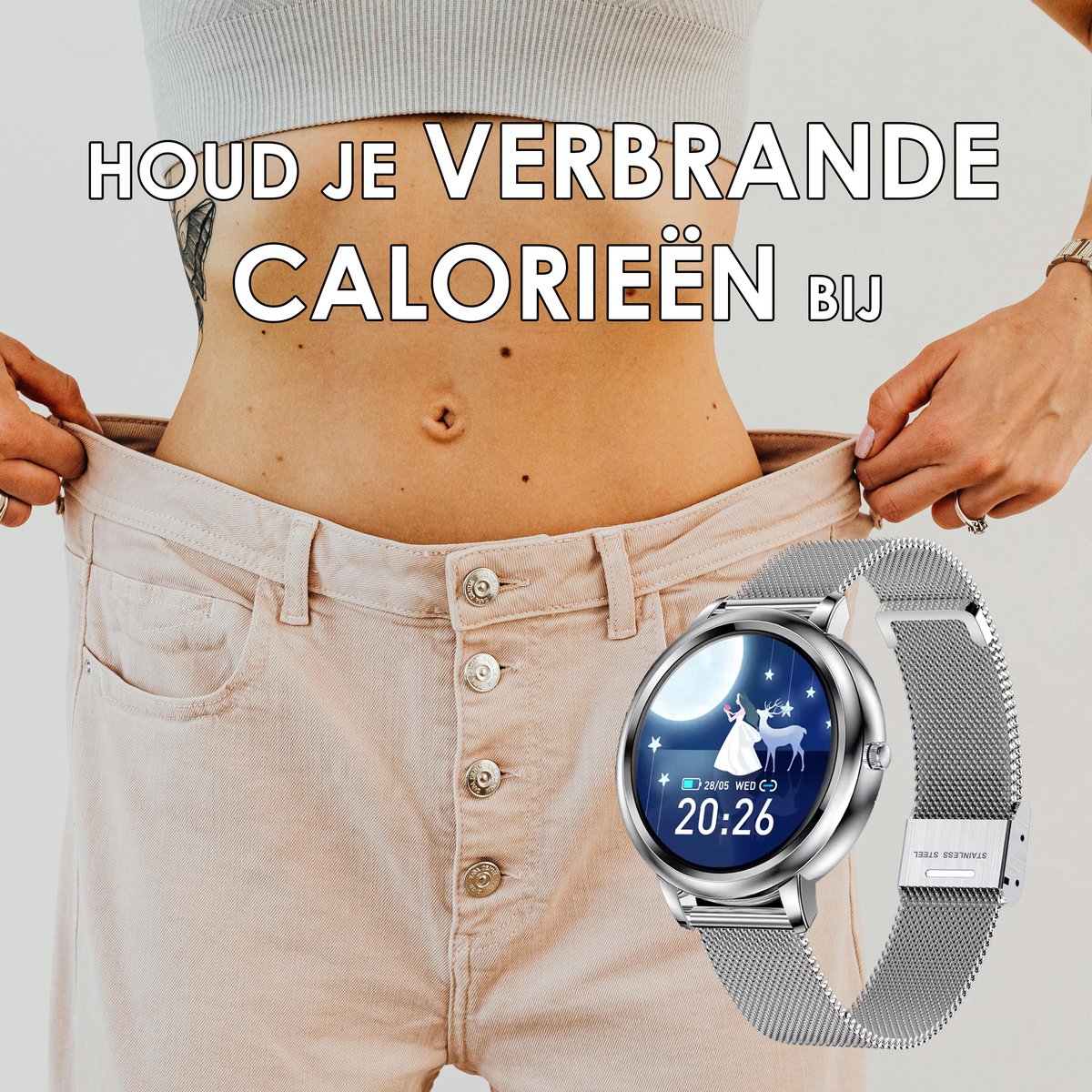 Darenci Classy Pro Smartwatch Zilver Stalen Band