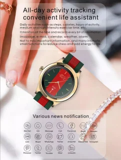 Darenci Majestic Smartwatch Rood-Groen/Goud Siliconen Band