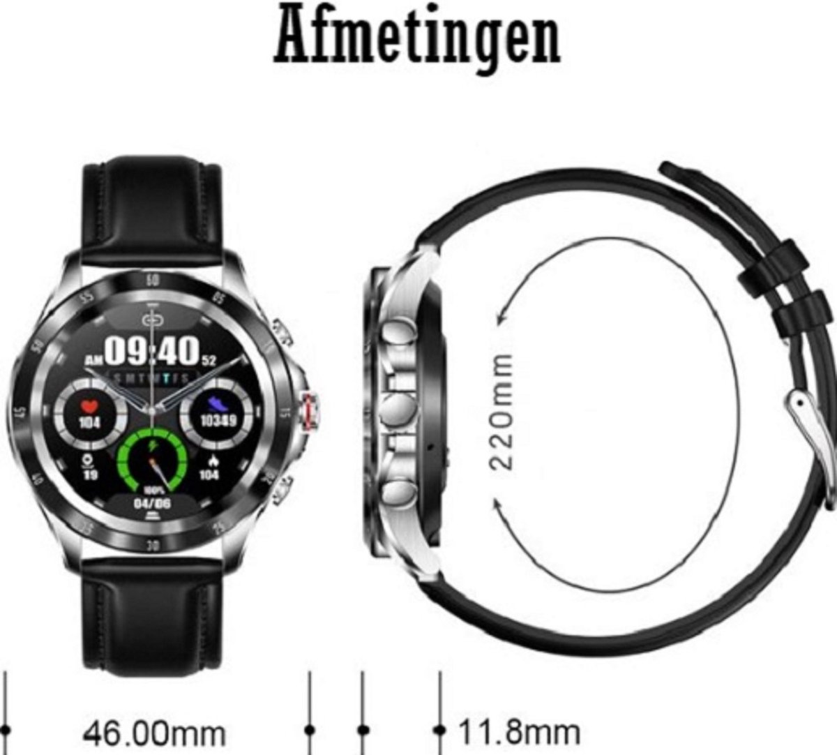 Darenci Platinum Pro Smartwatch Heren Staal Zilver Blauw