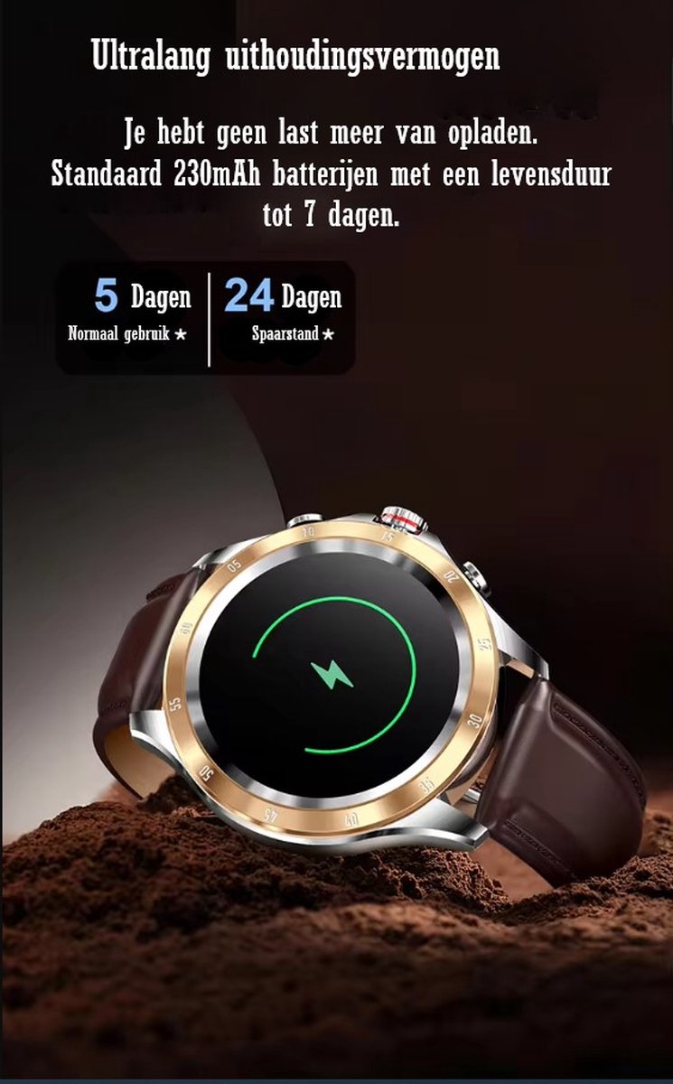 Darenci Platinum Pro Smartwatch Heren Staal Zilver Blauw