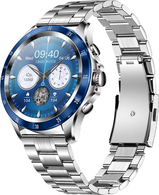 Darenci Platinum Pro Smartwatch Heren Staal Zilver Blauw