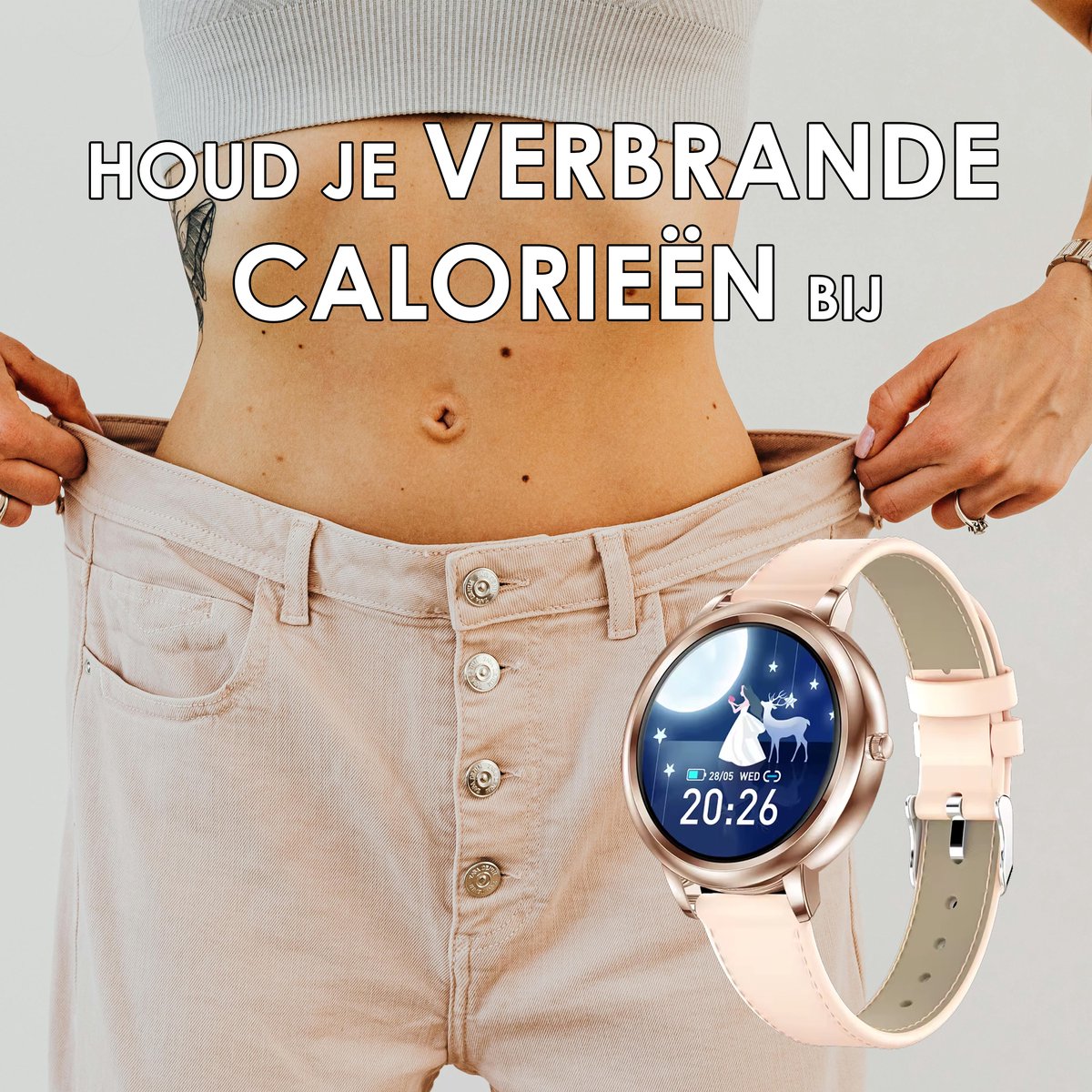 Darenci Smartwatch Classy Pro Roségoud Lederen Band