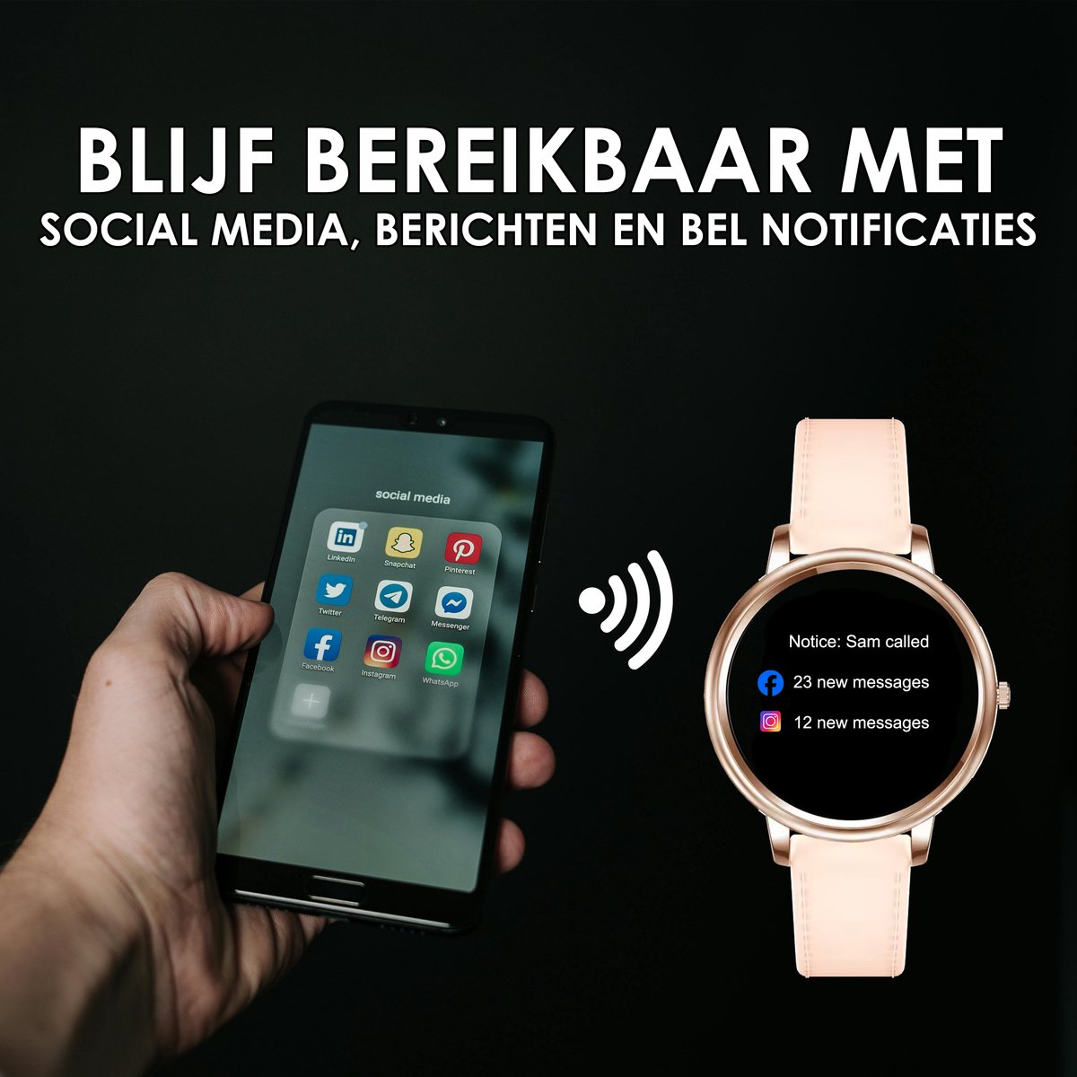 Darenci Smartwatch Classy Pro Roségoud Lederen Band