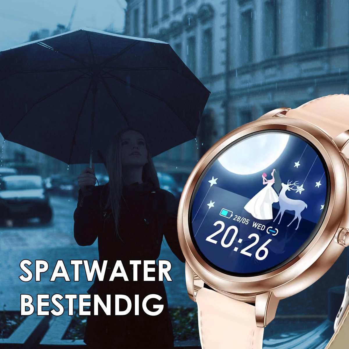 Darenci Smartwatch Classy Pro Roségoud Lederen Band