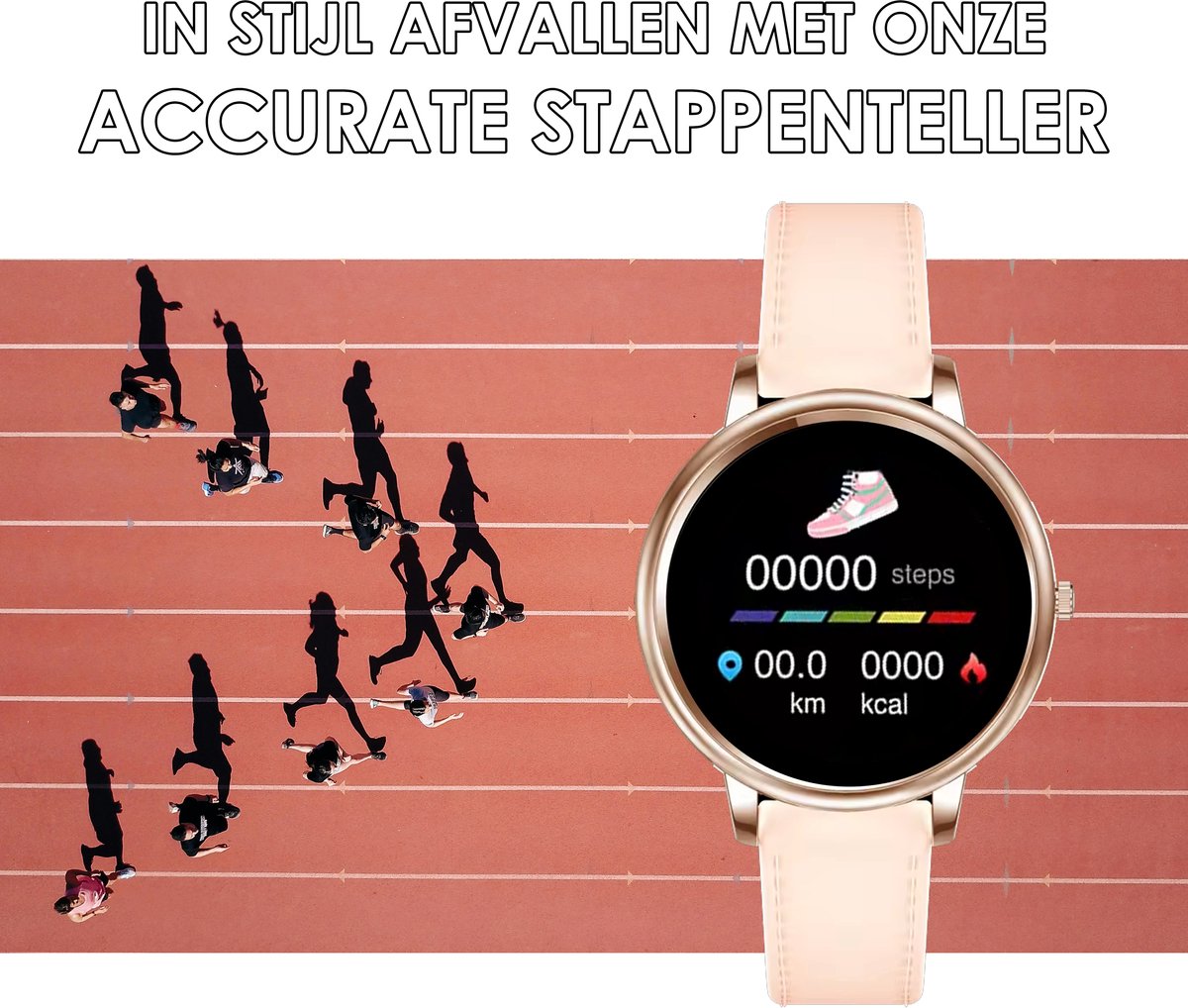 Darenci Smartwatch Classy Pro Roségoud Lederen Band